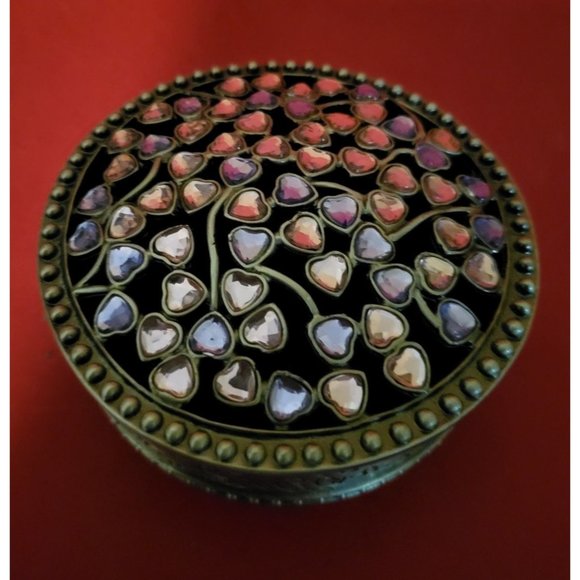 Vintage Metal Pewter Trinket Box Circle Jewelry Box - Picture 2 of 8